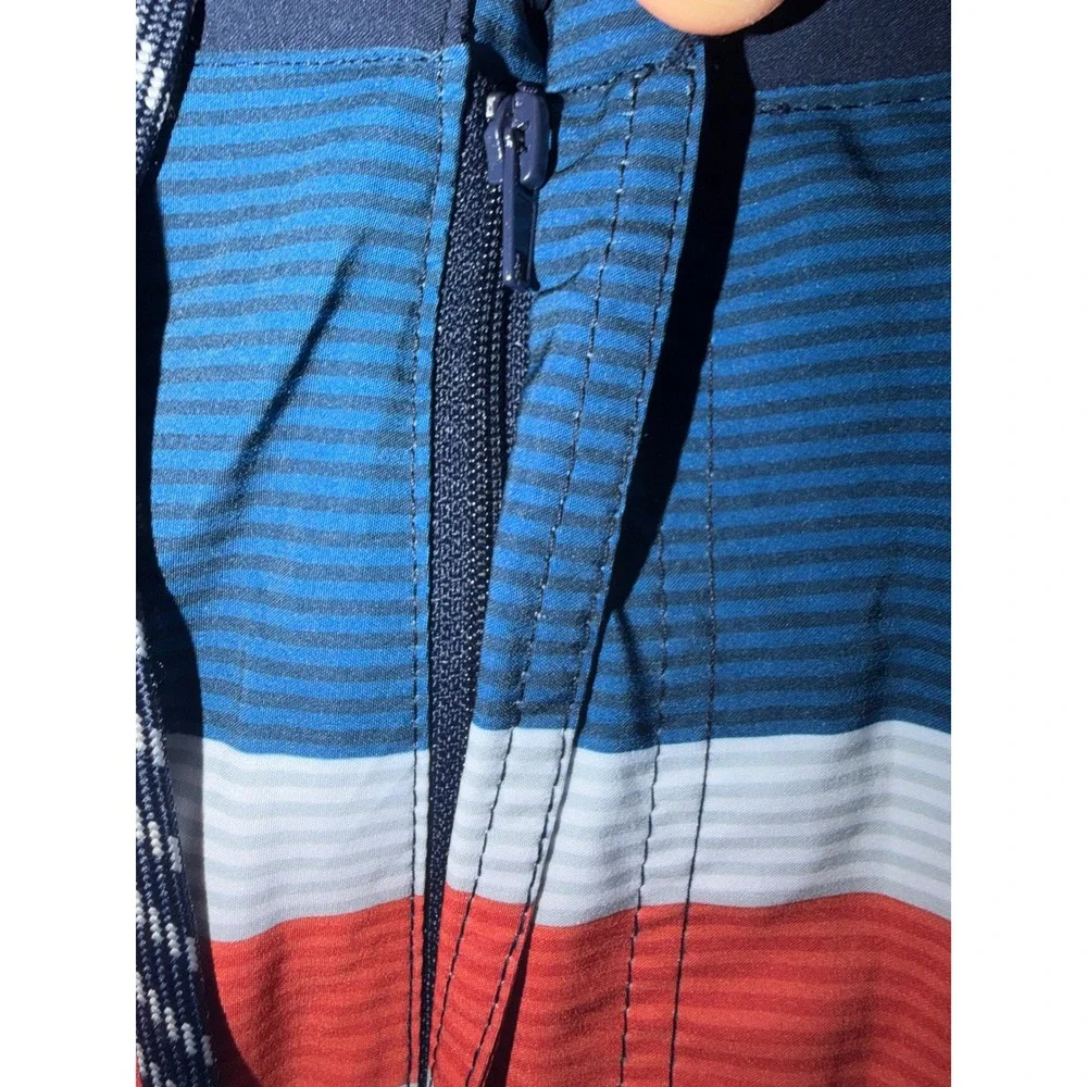 ZeroXposur Mens Swim Trunks XXL Blue Stripe Recycled Board Shorts UPF 50+ NWT